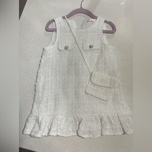 White Casual Kids Dress with Purse
